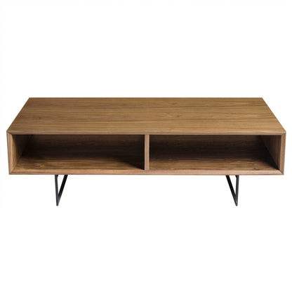 47" Brown and Black Wood And Metal Sled Coffee Table With Two Shelves