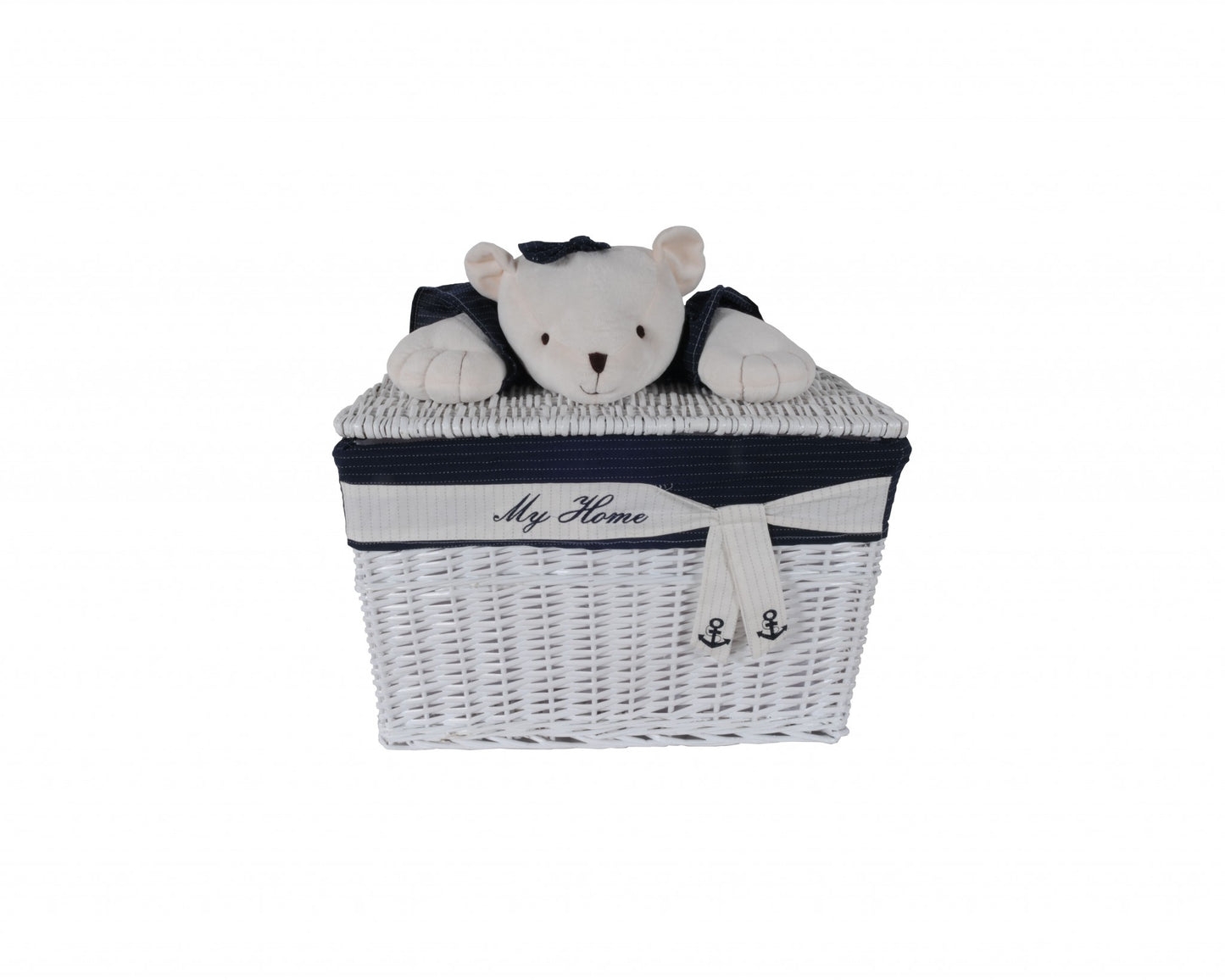 Set of Five Blue And White Rattan Basket