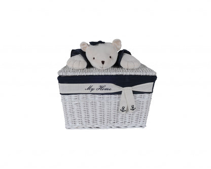 Set of Five Blue And White Rattan Basket