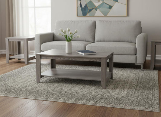 Set of Three 42" Gray Coffee Table With Shelf