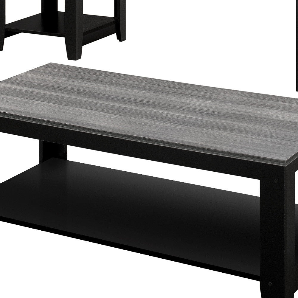 Set of Three 42" Gray And Black Coffee Table With Shelf