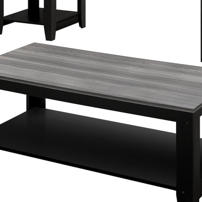 Set of Three 42" Gray And Black Coffee Table With Shelf