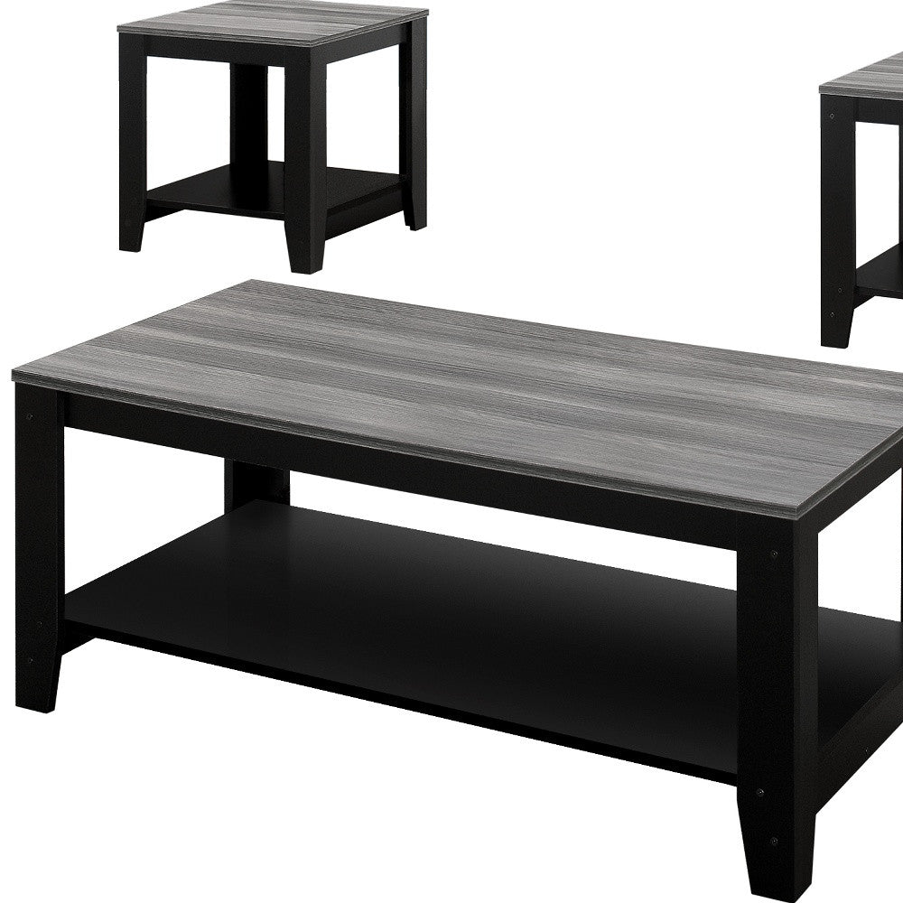 Set of Three 42" Gray And Black Coffee Table With Shelf
