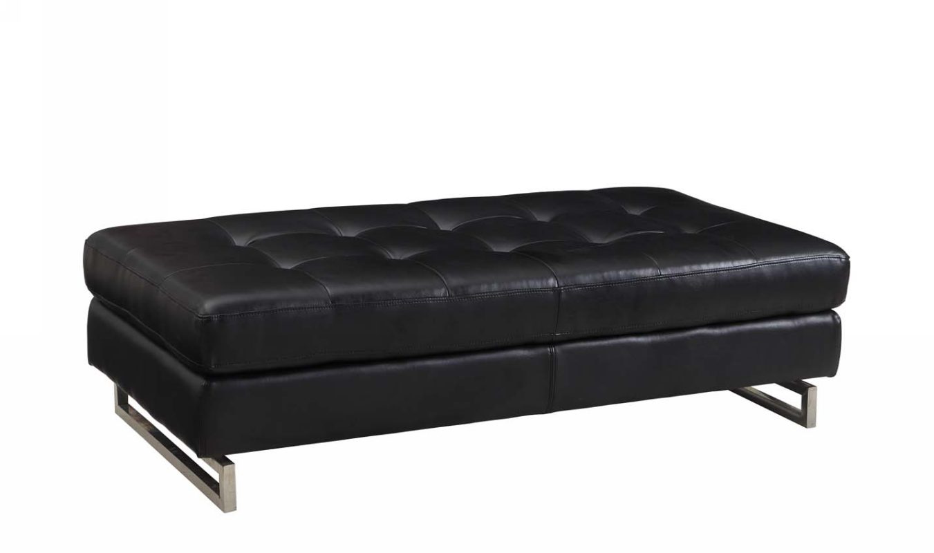 63" Black Tufted Faux Leather and Silver Ottoman