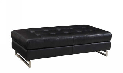 63" Black Tufted Faux Leather and Silver Ottoman