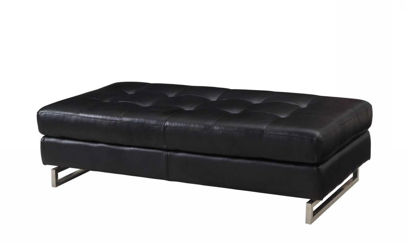63" Black Tufted Faux Leather and Silver Ottoman