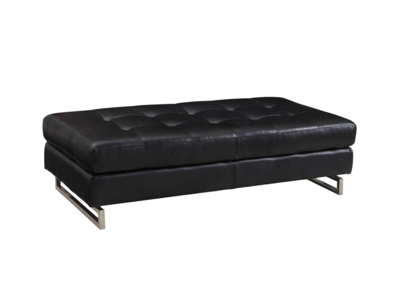 63" Black Tufted Faux Leather and Silver Ottoman