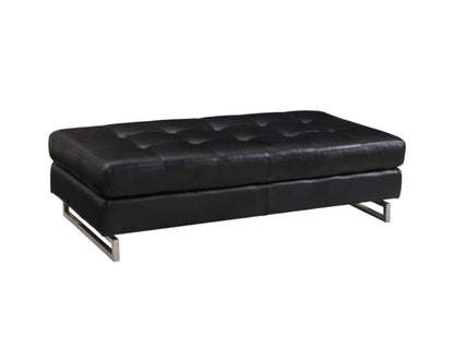 63" Black Tufted Faux Leather and Silver Ottoman