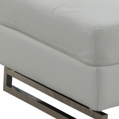 63" White and Silver Faux Leather Ottoman