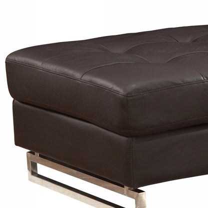63" Brown and Silver Faux Leather Tufted Ottoman