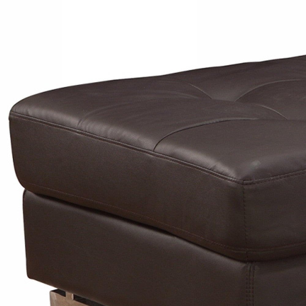 63" Brown and Silver Faux Leather Tufted Ottoman