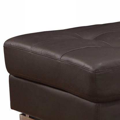 63" Brown and Silver Faux Leather Tufted Ottoman