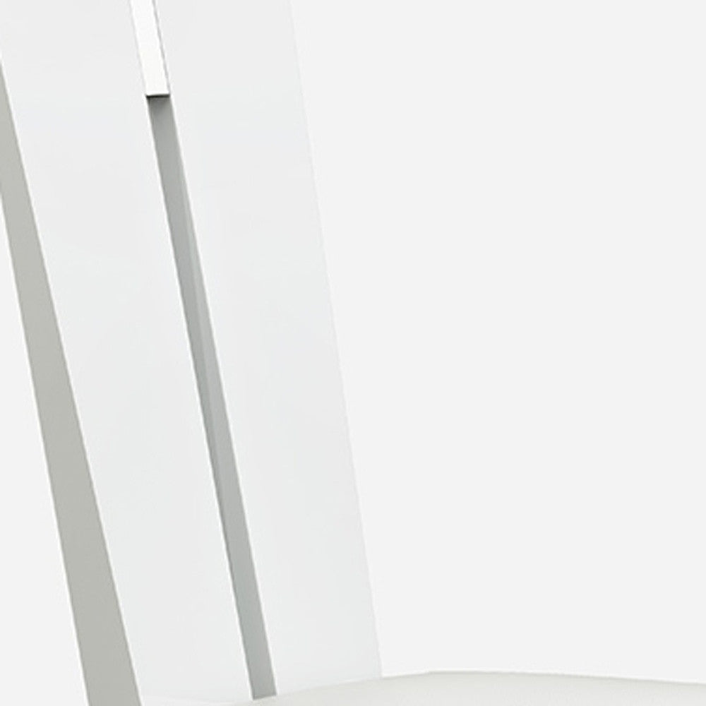 Set of Two White Upholstered Faux Leather Ladder Back Dining Side Chairs