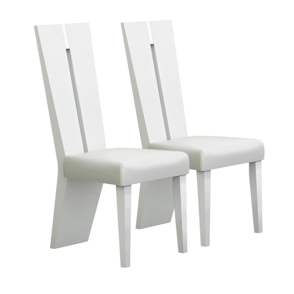 Set of Two White Upholstered Faux Leather Ladder Back Dining Side Chairs