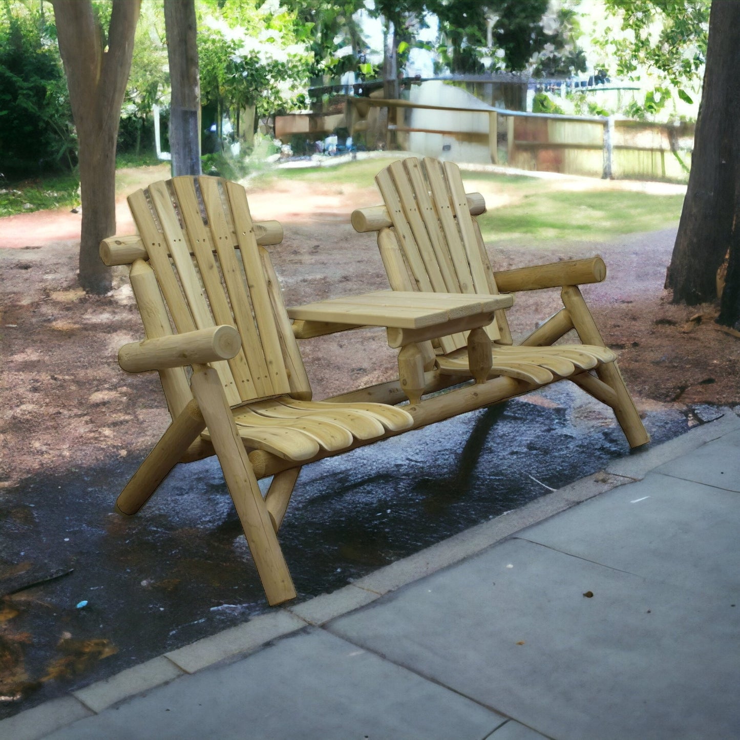 66" Natural Solid Wood Adirondack Chair