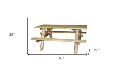 70" Natural Solid Wood Outdoor Picnic Table