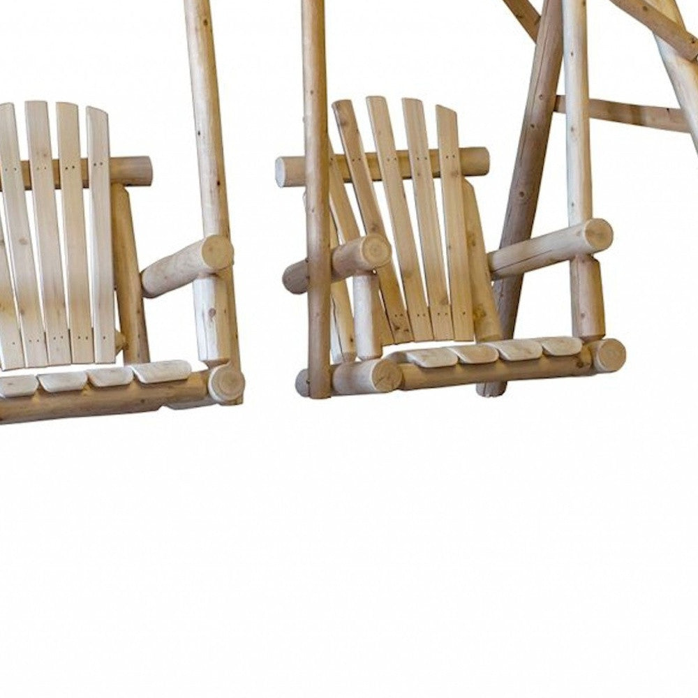 87" X 70" X 65"  Natural Wood Double Chair Swing