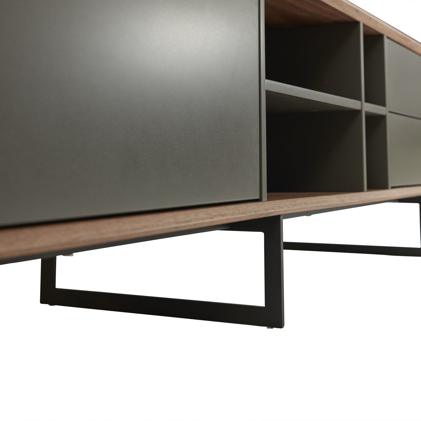 94" Gray Solid and Manufactured Wood Enclosed and Open Storage TV Stand