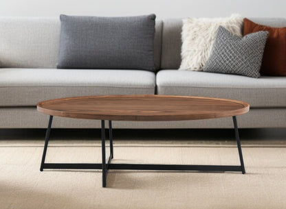 24" Brown and Black Wood And Metal Oval Frame Coffee Table