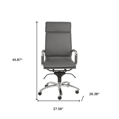 Gray and Silver Adjustable Swivel Faux Leather Rolling Executive Office Chair