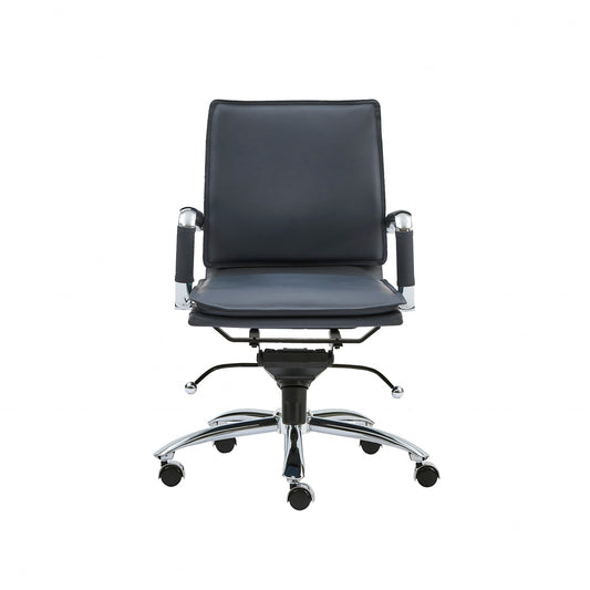 Blue and Silver Adjustable Swivel Faux Leather Rolling Conference Office Chair