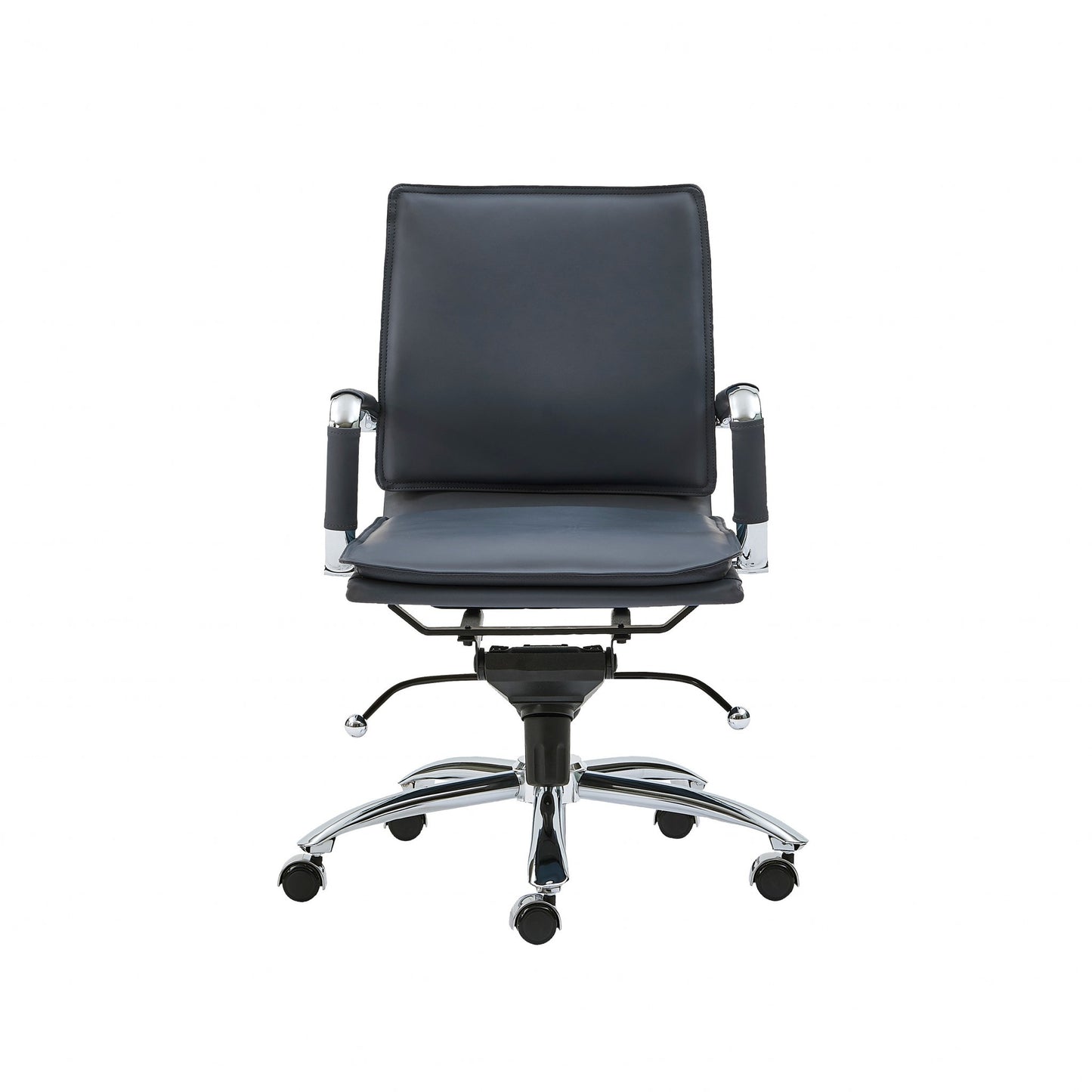 Blue and Silver Adjustable Swivel Faux Leather Rolling Conference Office Chair