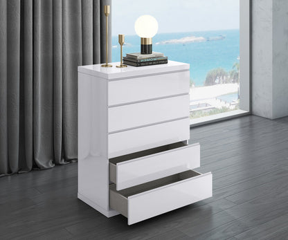 36" White Wood Five Drawer Dresser