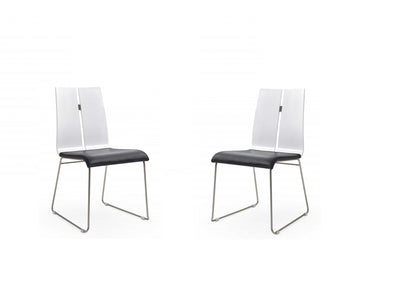 Set of Two Black and Silver Upholstered Faux Leather Dining Side Chairs
