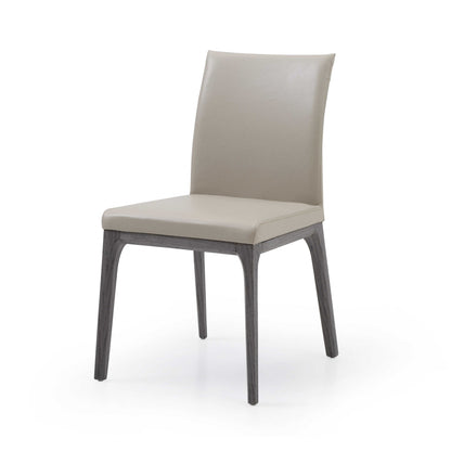 Set of Two Taupe and Gray Upholstered Faux Leather Dining Side Chairs