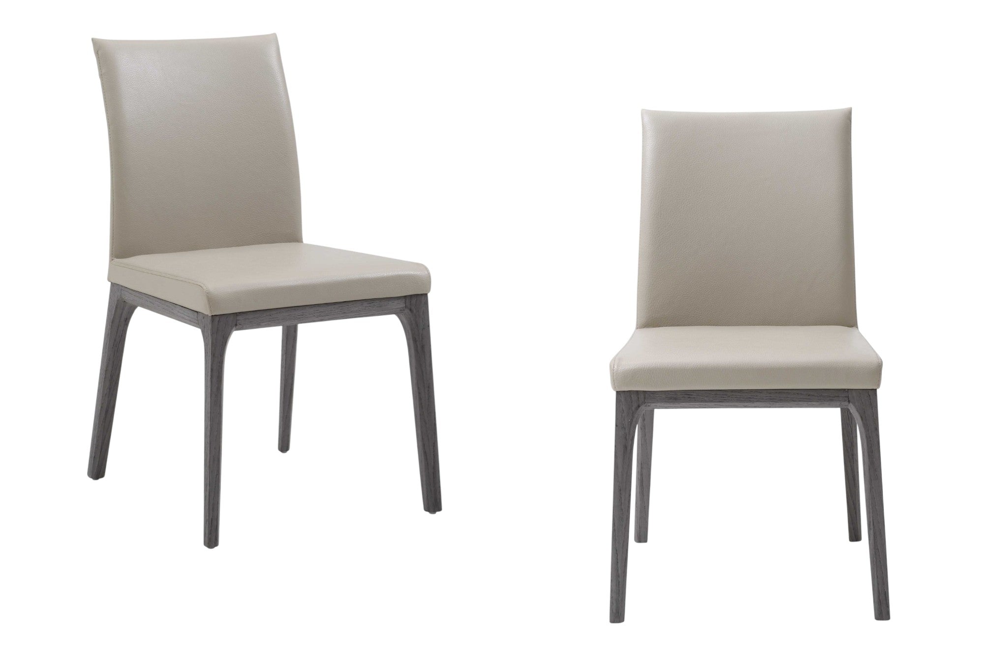 Set of Two Taupe and Gray Upholstered Faux Leather Dining Side Chairs