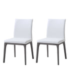 Set of Two White and Gray Upholstered Faux Leather Dining Side Chairs