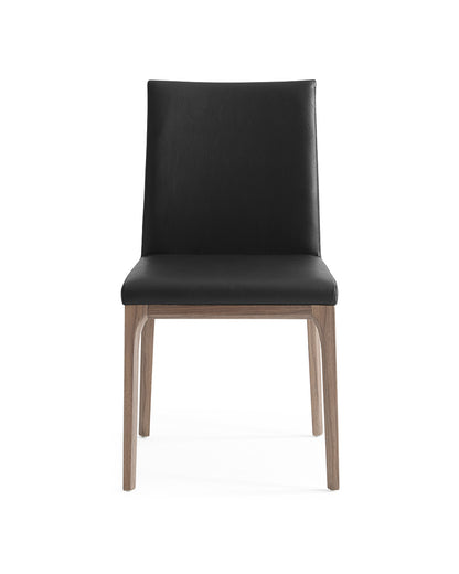 Set of Two Black and Brown Upholstered Faux Leather Dining Side Chairs