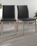 Set of Two Black and Brown Upholstered Faux Leather Dining Side Chairs