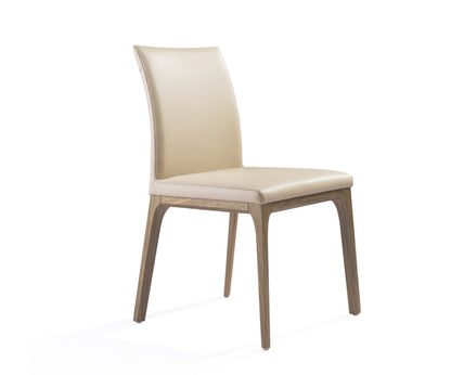 Set of Two Taupe and Brown Upholstered Faux Leather Dining Side Chairs
