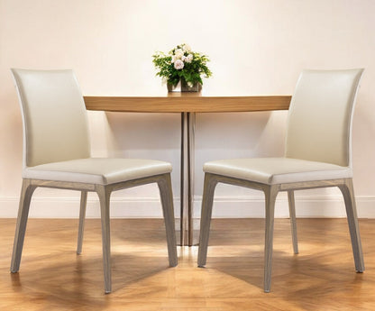 Set of Two Taupe and Brown Upholstered Faux Leather Dining Side Chairs