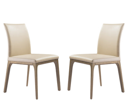 Set of Two Taupe and Brown Upholstered Faux Leather Dining Side Chairs