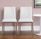 Set of Two White and Brown Upholstered Faux Leather Dining Side Chairs