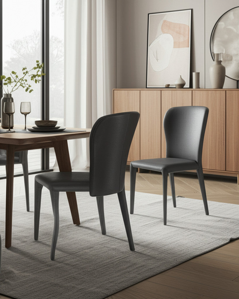 Set of Two Gray Upholstered Faux Leather Dining Side Chairs