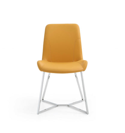 Set of Two Orange and Silver Upholstered Dining Side Chairs