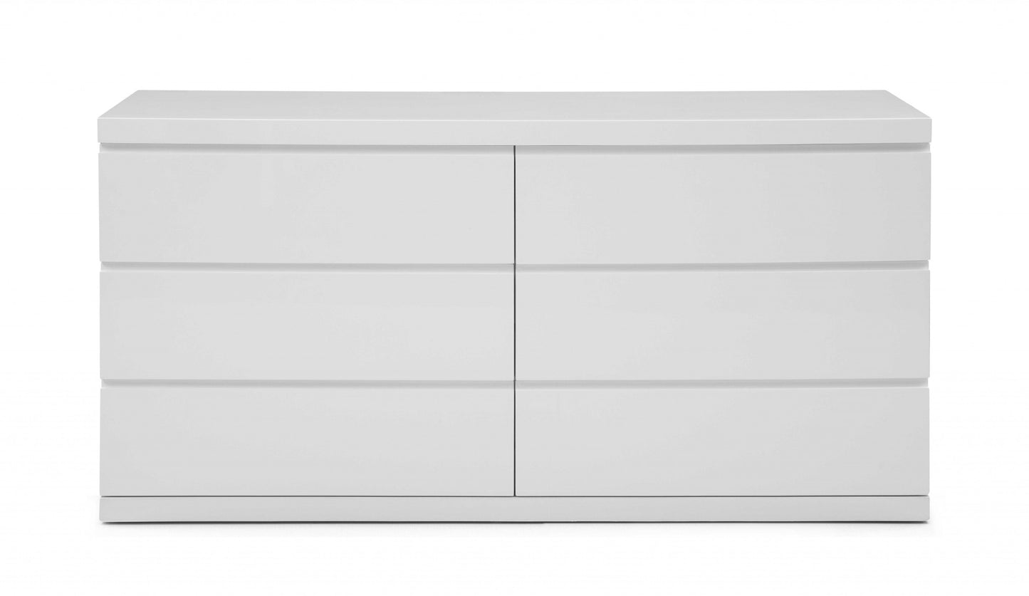 63" White Solid Wood Six Drawer Double Dresser