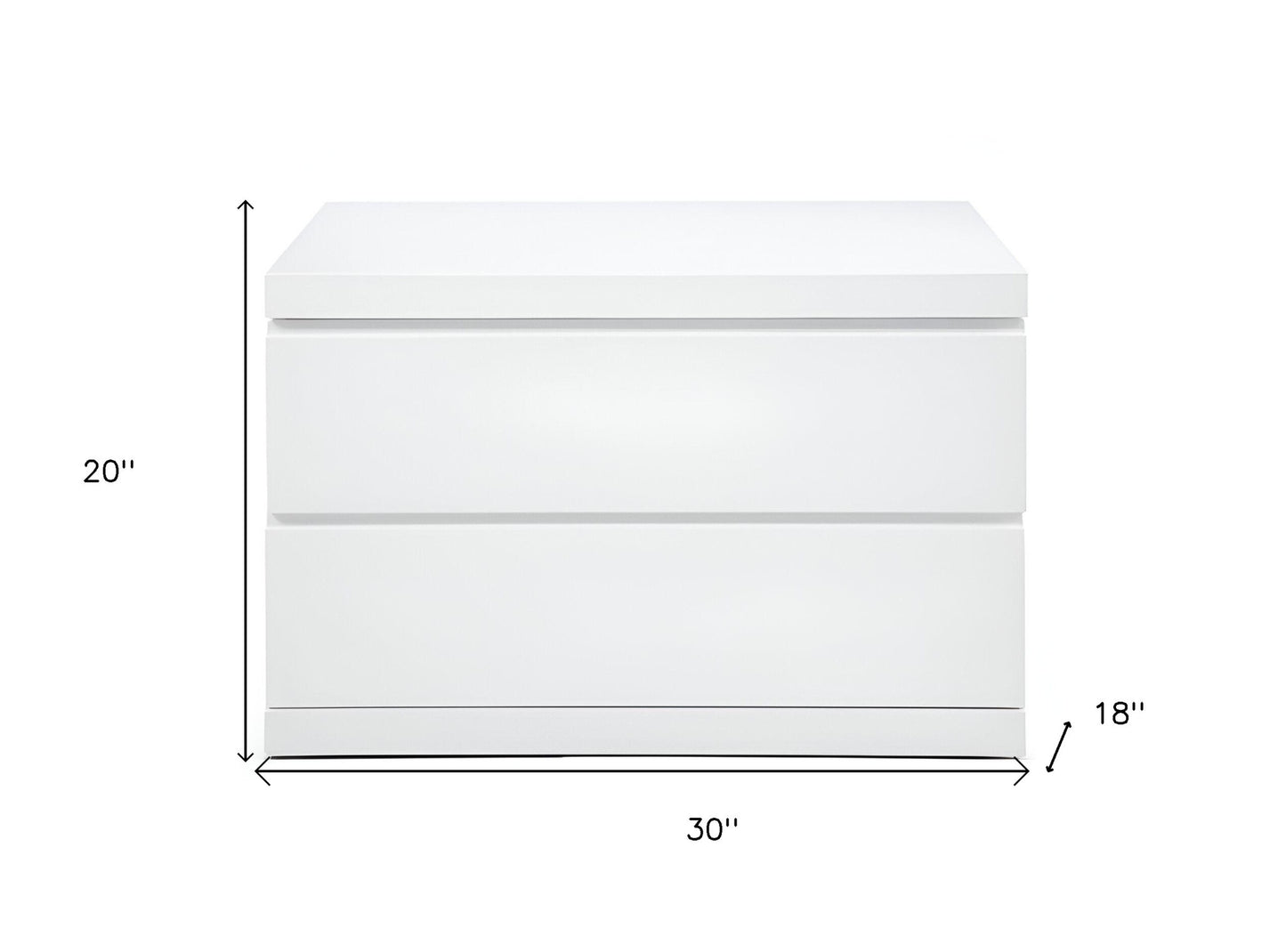 20" White Wood Two Drawer Nightstand