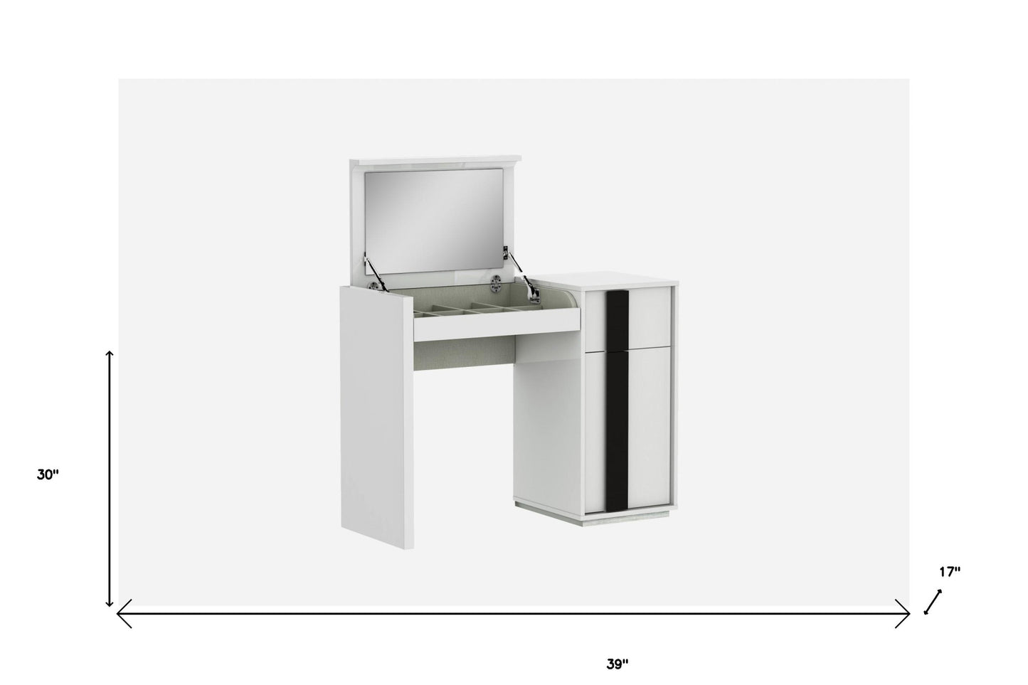 39" White Single Drawer Vanity Chest With Mirror