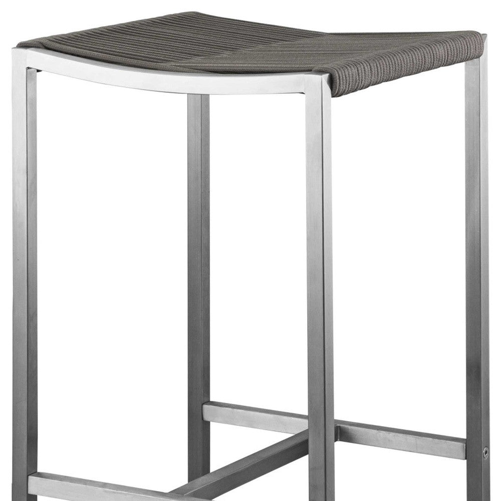 Set of Four 28" Brown and Silver Iron and Steel Backless Counter Height Bar Chairs