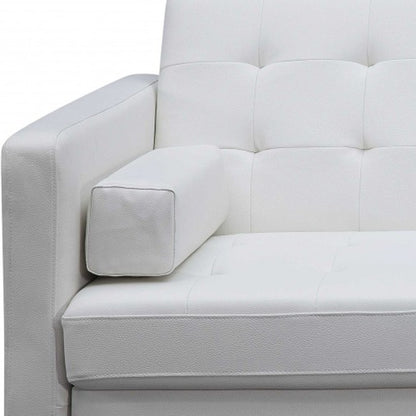 80" White Faux Leather Sleeper Sofa With Silver Legs