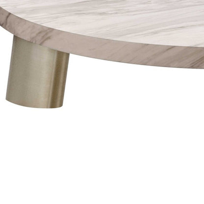 48" White and Silver Marble and Stainless Steel Round Coffee Table