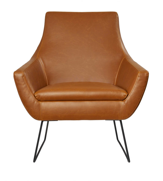 33" Brown and Black Faux Leather Distressed Arm Chair