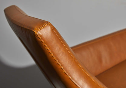 33" Brown and Black Faux Leather Distressed Arm Chair