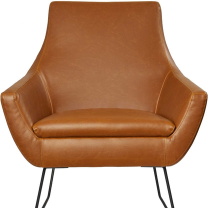 33" Brown and Black Faux Leather Distressed Arm Chair