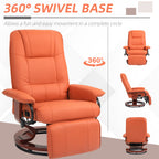 Faux Leather Recliner Chair, Swivel Recliner with Footrest, Armrest and Wood Base for Living Room, Orange