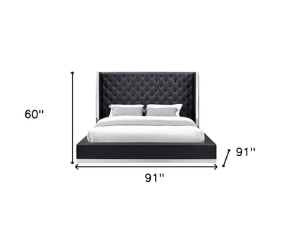 Black Tufted Faux Leather King Bed Frame
